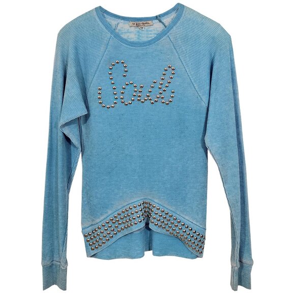 Studded Soul Embellished Girl's Blue Long Sleeve Thermal - Picture 2 of 5